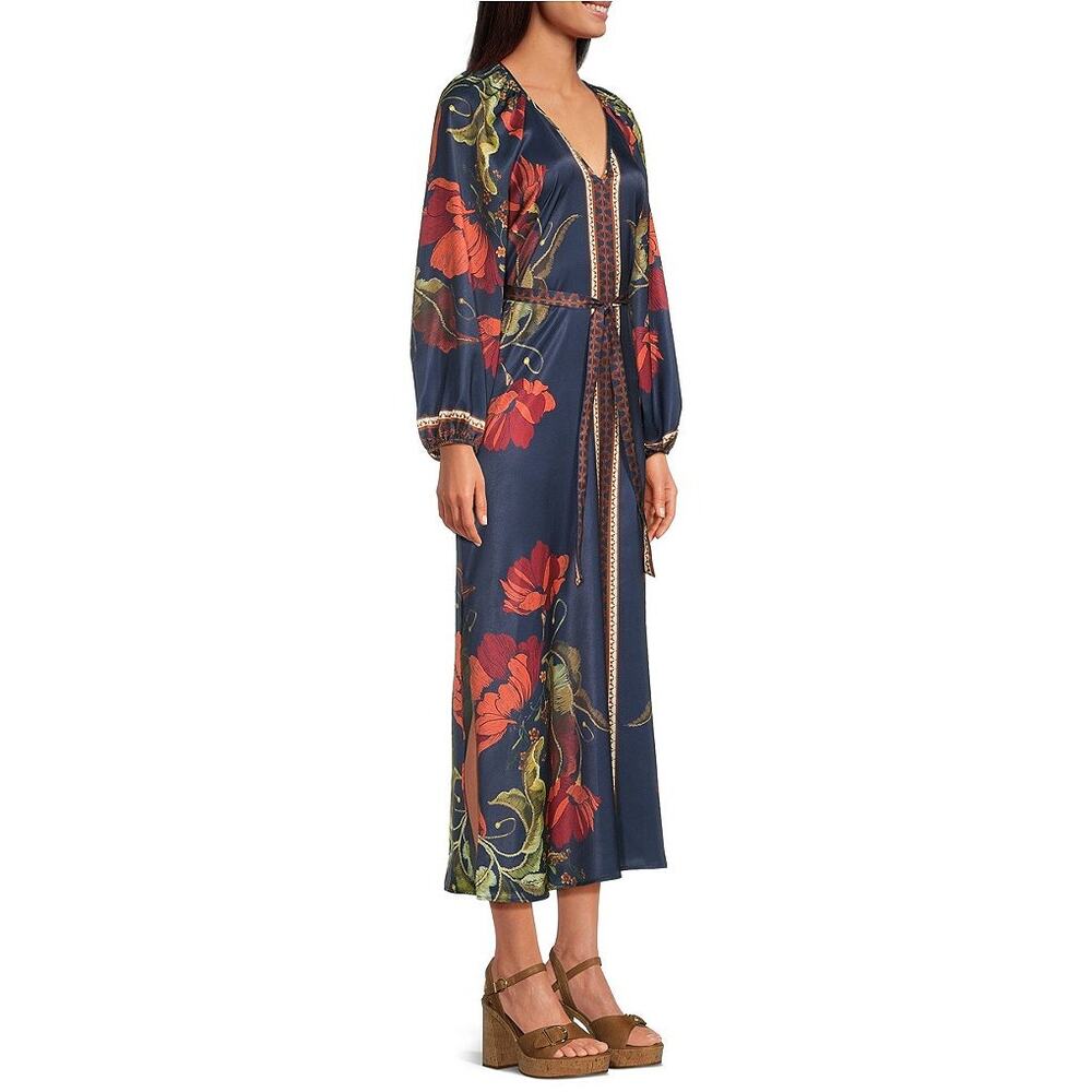 NWT Chelsea & Violet Chloe Print Floral Crew Neck Long belted Maxi Dress size 6
